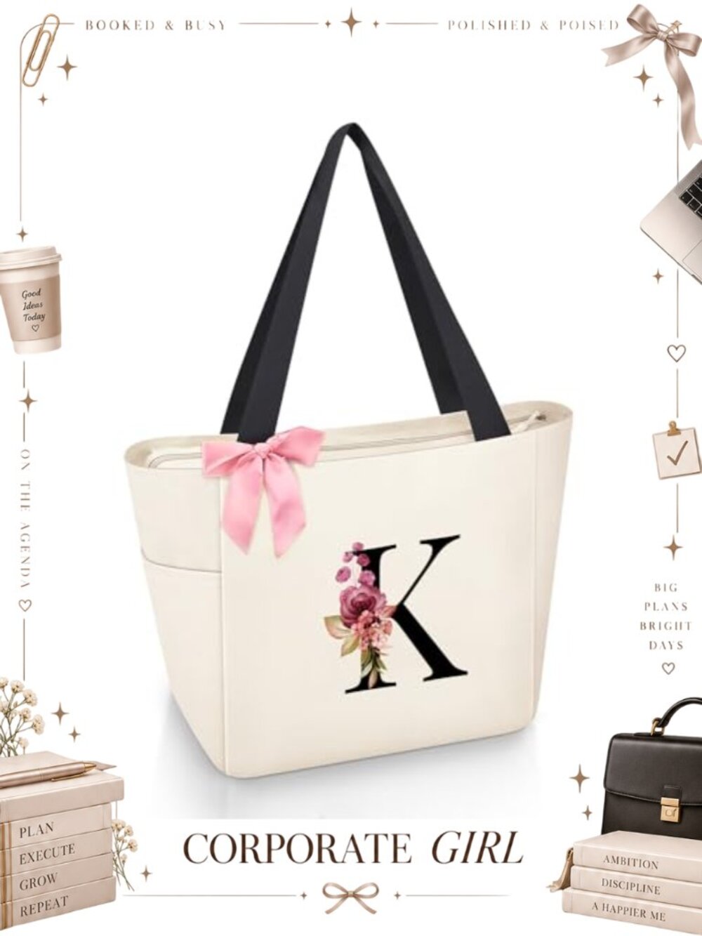 Waterproof Monogrammed Tote Bag Bridesmaid Gift Zipper Travel Tote